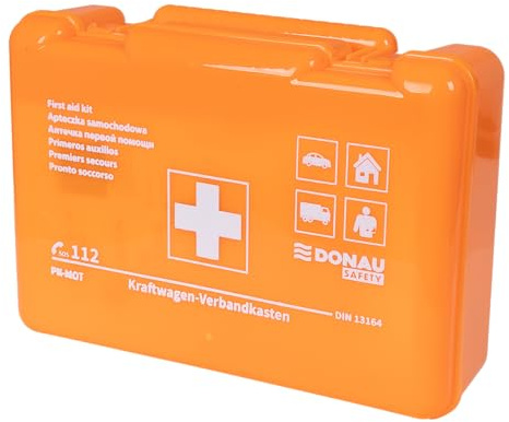 Botiquín de primeros auxilios para motocicleta DONAU SAFETY según la norma actual 2025 BD DIN 13164/ Naranja/Botiquín de primeros auxilios/En caja de plástico