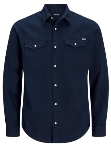 JACK & JONES Jjesheridan Shirt L/S Noos Camisa, Dark Navy Fit:Slim, S Hombre