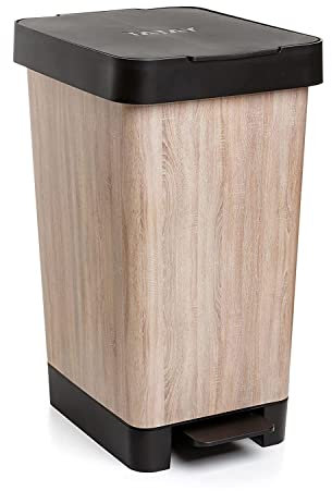 TATAY Pattumiera per Umido Smart, 25L di Capacita, Pedale Retrattile, Polipropilene, senza BPA, Sacco della Spazzatura da 30 litri, Legna. Misure 26 x 36 x 47cm