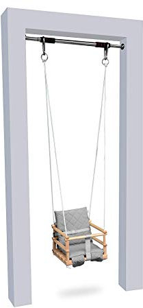 Holz Babyschaukel Kinderschaukel Holz Babywippe Zimmerschaukel Indoor Baby Schaukel Stoff Babysitz Baby Schaukel zum Aufhängen 4 in 1 Sicherheitsgurt Indoor Outdoor (Natürliche&Hellgrau)