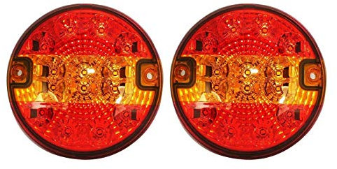 J/J Paire Feux Arrière LED 12-24V 3 Fonctions Stop Position Clignotant ECE E11 Feu Rond Hamburger Pour Caravane Camper Van Camion Remorque Chassis