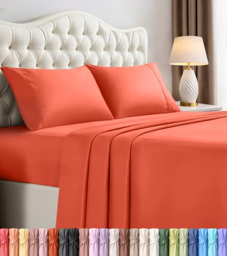 Utopia Bedding Queen Bed Sheets Set - 4 Piece Bedding - Brushed Microfiber - Shrinkage and Fade Resistant - Easy Care (Queen, Coral)
