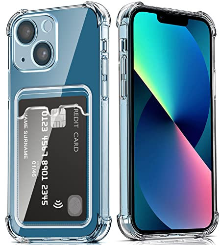 DEVASO Coque pour iPhone 13 avec Porte Cartes, Souple TPU Silicone Transparente Protection de la Caméra Étui Portefeuille Lentille Anti-Rayures Carte Housse