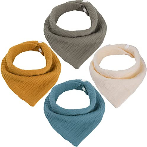 WD&CD 4 Stück Baby Dreieckstuch Lätzchen, Doppellagig Weiche & Absorbierende Musselin Halstüch Sabberlätzche mit 2 Verstellbares Druckknopf für Baby, Kleinkinder, Neugeborene, Jungen, Mädchen-F