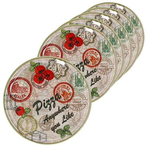 MamboCat 6er Set Pizzateller Moskau grün Ø 31,5 cm I Servier Platten mit Motiven I Vorspeisenplatten zum Anrichten für Antipasti oder Tomate-Mozzarella I bunte Porzellanteller für Pizza Pasta & Co