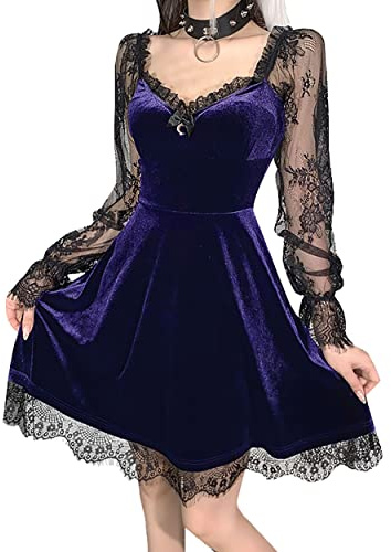 DINGJIUYAN Gothic Lace Mini Dress V Neck Half Moon Corset Gothic Aesthetic Sexy Backless Party Cocktail Casual Dress XL