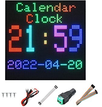 RGB LED Matrix Panel 64×64 Pixels, 3mm Pitch, 4096 Individual RGB LEDs Full-Color Display Support Arduino, Raspberry Pi, Adjustable Brightness, Allows Displaying Text, Colorful Images, Animation