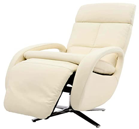 Mendler Relaxsessel HWC-L11, Design Fernsehsessel TV-Sessel Liegesessel, Liegefunktion drehbar, Voll-Leder - Creme-weiß