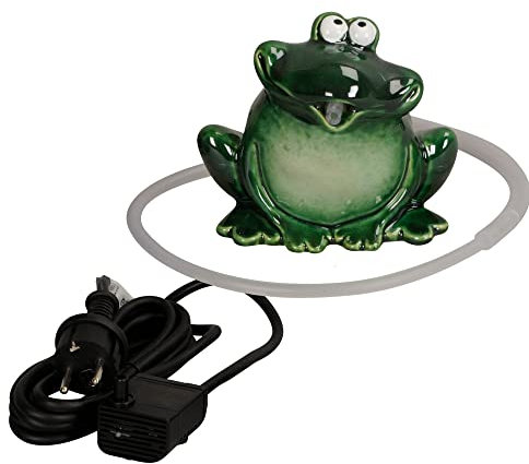 Wasserspeier Frosch mit Pumpe 230V 12cm aus Keramik für Miniteiche - Balkon und Terrasse