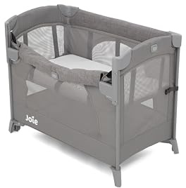 Joie Kubbie™ Sleep Reisebett, 2-in-1 Beistellbett, absenkbare Seite, herausnehmbarer Einsatz, kompakt faltbar – Geburt bis 3 Jahre (0–15 kg), Farbe Foggy Grey