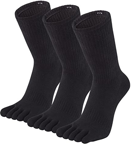 Men Toe Socks Running 5 Finger Split Toe Athletic Wicking Cotton Crew 3 Pack