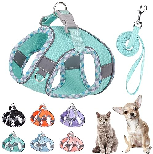 PETPUBGNZS Lindo arnés a cuadros sin tirones para perros pequeños, malla suave y juego de arnés y correa para perros pequeños, fácil de caminar, chaleco de arnés para cachorros, gato, chihuahua,