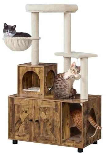 Yaheetech Árbol para Gatos Moderno con Plataforma Casita Arenero Armario Oculto Mesa Lateral con Nicho 134.5 cm Torre para Gatos