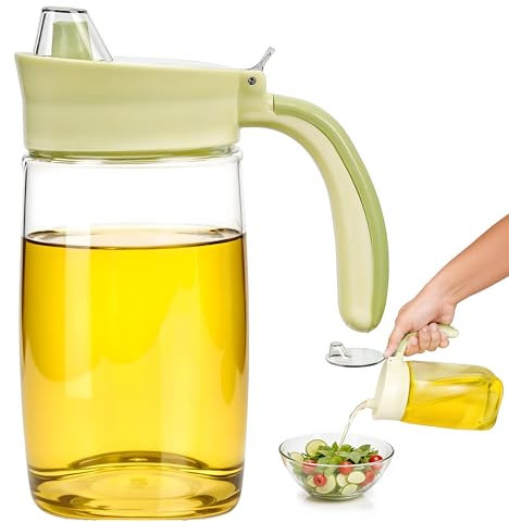 BELLE VOUS Oliera Salvagoccia - Porta Olio - Contenitore da Cucina - Dispenser 700 ml - con Coperchio Verde - Dosatore in Vetro con Beccuccio - per Aceto e Condimenti
