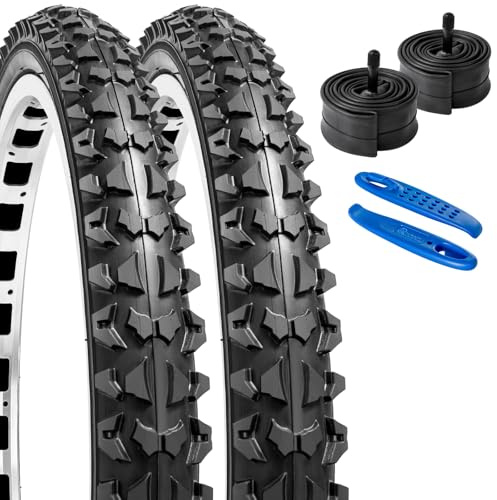 YunSCM 2 st vikbara 20 tums däck 20 x 2,10 kappa 54–406 plus 2 st 20 tums slang AV32 mm ventil kompatibla mountainbikes, racercyklar, stadscyklar 20 x 2,10 20 x 2,125 cykeldäck och slang