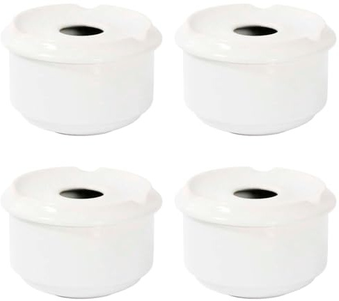 Acan Tradineur - Pack de 4 ceniceros Redondos Blancos de cerámica, 11 x 6 cm, Recipiente con Tapa removible y Muescas para cigarros, Uso Interior y Exterior, hostelería, hogar