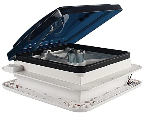 HINOPY Ventilateur de toit à fermeture éclair - 12 V - Pour camping-car - Réversible - Avec lumière LED - 28 x 28 cm