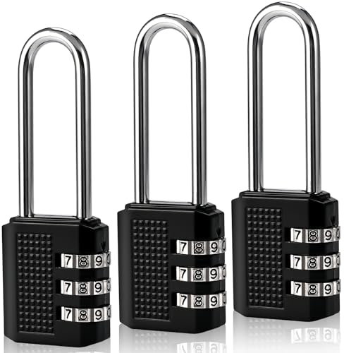 Cieex 3er Set Zahlenschloss 3 Stellig Vorhängeschloss Klein mit Langem Bügel, Zahlencode Vorhängeschloss, Wetterfest, Schloss mit Zahlencode für Koffer, Spind Garage, Fitnessstudio, Garten, Schuppen