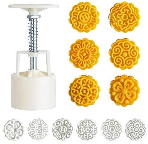 ISAKEN Mondkuchenformen mit Briefmarken, 50g Mondkuchen Form Set Kekse Press Formen Mondkuchen Stempel Handpresse Gebäck Formen Werkzeug für Backen DIY Cookie, Kuchen, Keksen, Dessert