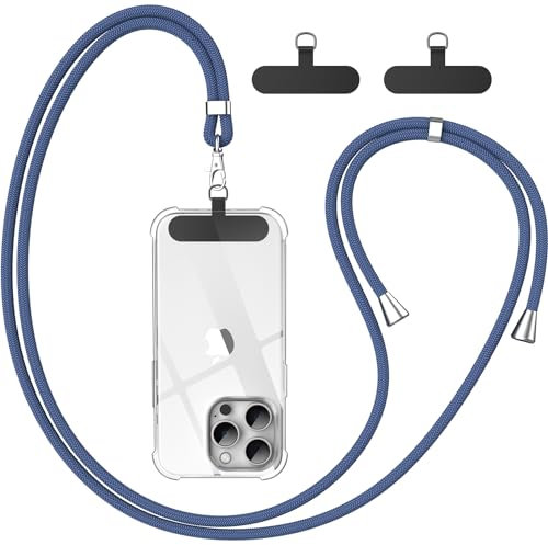 caslord Handyband Universal, Handy Lanyard mit 2 Stück Universelles Patch, Handyband mit Hülle kombinierbar, Einstellbar und Abnehmbar - Blau