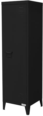 ML-Design Armoire-Vestiaire, 38 x 38 x 137,5 cm, Noir, en Acier, avec 3 Compartiments Intérieurs, de Bureau Haute, avec 4 Pieds, de Rangement, pour Chambre à Coucher, Salon