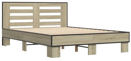 Cadre de lit vidaXL chêne Sonoma 140x190 cm, bois d'ingénierie et métal, lit double, lit d’invité