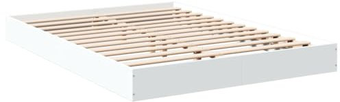 vidaXL Cadre de Lit Double Blanc 140x190 cm en Bois d'Ingénierie - Meuble de Chambre à Coucher, Sommier, Lit de Palette à Panneaux