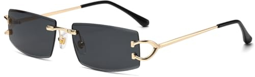 LIGOES - Occhiali da sole rettangolari in metallo, occhiali da sole alla moda senza montatura, lenti UV400, occhiali da sole con protezione solare