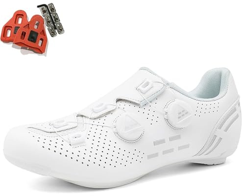PENXZT Scarpe da Ciclismo Uomo Strada, Scarpe da Mountain Bike Compatibile con SPD e Delta Blocco Pedale Scarpe da Equitazione,Bianca,44 EU
