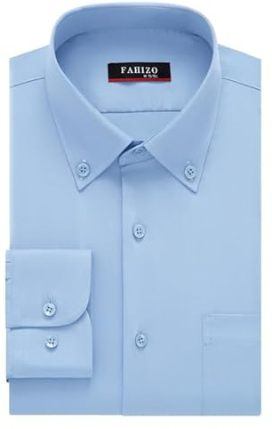 FAHIZO Camiseta de vestir para hombre, corte regular, informal, informal, formal, manga larga, botones y bolsillos, azul, XXL