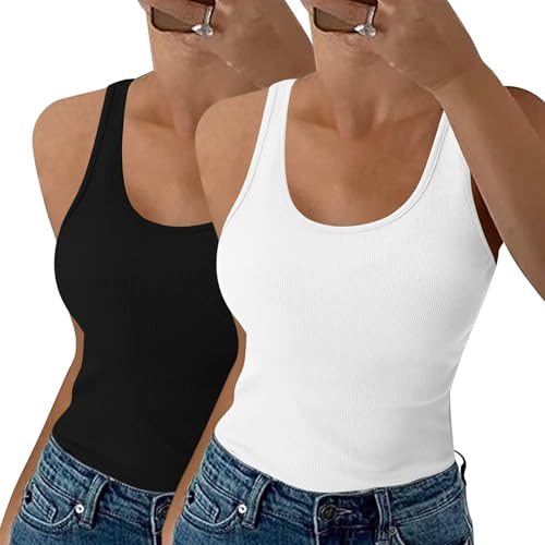 Aottori Chaleco Mujer Cuello Redondo sin Mangas Ajustado Sólido | Verano, Camiseta, Tirantes, de Punto, Básico, Shirt, Sexy, Casual, Tank Top