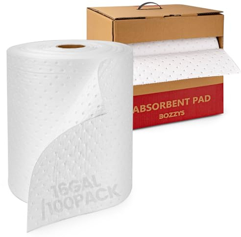 BOZZYS Oil Absorbent Pads Roll | 16x20 Oil-Only Spill Mat 100-Pack | Industrial Spill Control for Oil & Fuel(16 Gal/Box) | Repels Water Absorbing Rolls