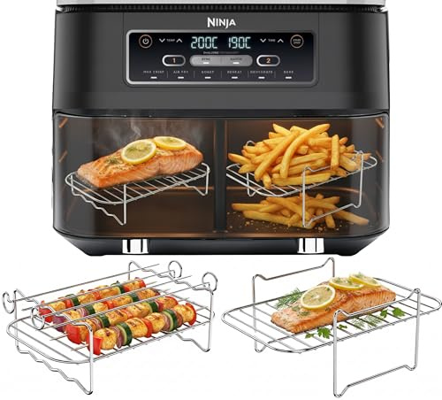 Ninja 7.6L AF300UK Air Fryer Racks | Made for 7.6L Ninja AF300 | 304 Stainless Steel, Dishwasher Safe | Single Layer & Skewer Rack + 4 Skewers | 6PCS Ninja AF300UK Accessories | by iStock Ltd