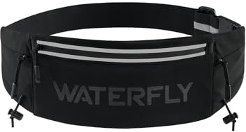Waterfly Running Belt Bum Bag: Breathable Slim Waist Bag Phone Holder with Marathon Number Clip for Runners Jogging Exercise - Anti Theft Travel Wallet for Women Men Waistband Black