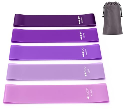 5 Bandes Elastique Musculation avec 5 Niveaux de Force, Elastique Sport pour Fitness Pilates Yoga la Musculation -Bande de Resistance Musculation avec Sac de Rangement (Violet)