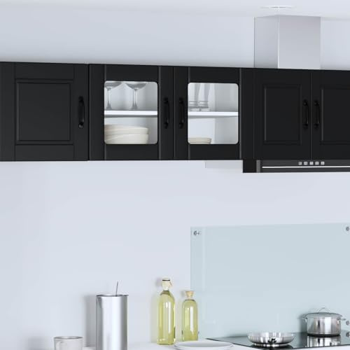 LoogCape Vitrina Porto de cristal de pared, color negro, 80 x 31 x 40 cm, armario colgante con 2 estantes y 2 puertas, armario de cocina como armario de almacenamiento para cocina y comedor