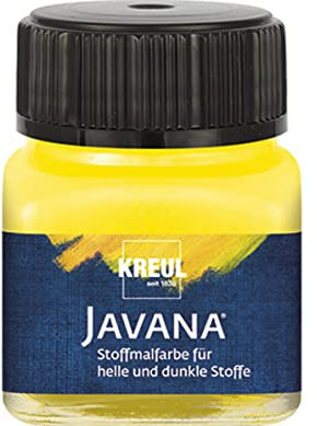 Kreul 90962 - Javana Stoffmalfarbe für helle und dunkle Stoffe, 20 ml Glas gelb, brillante Farbe auf Wasserbasis, pastoser Charakter, zum Stempeln und Schablonieren, nach Fixierung waschecht