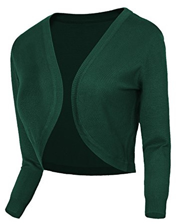 Urban GoCo Femmes Cardigan en Tricot Pull à Manches 3/4 en V-Col Boléro Blouson Gilet avec Boutons Vert foncé M