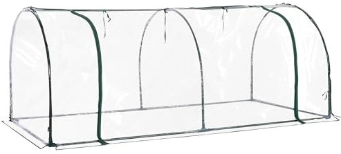 Outsunny Mini Greenhouse, Small Polytunnel Green House with Zipped Doors, Steel Frame for Garden Patio, 200 x 100 x 80cm, Clear