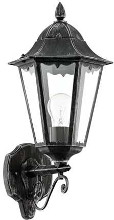 EGLO Utomhusvägglampa Navedo, 1-lågig fasadbelysning | väggarmatur i svart aluminiumgjutning med silverpatina och transparent glas, E27-sockel, IP44