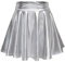Damen Glänzend Höhe Taille Liquid Mini Rock Metallisch Elastische Taille A-Linien Pull On Skater Röcke (M, Silber)
