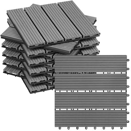 WOLTU Piastrelle per Pavimenti da Esterno Balcone/Giardino/Terrazza Pavimentazione ad Incastro in WPC, Legno Composito, con 11 Pannelli da 30x30 cm Grigio Chiaro