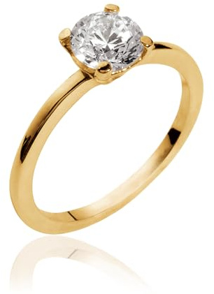 Tata Gisèle Bague Anneau Solitaire en Plaqué Or, sertie d'un Oxyde de Zirconium 6 mm - Sachet Cadeau Velours Offert (54)