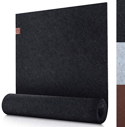 Sidorenko moderner Tischläufer aus Filz anthrazit - 150x40cm - Abwaschbare Tischdecke mit Leder Label - Skandinavischer Tischband Deko - Tisch Filzläufer für draußen - grau
