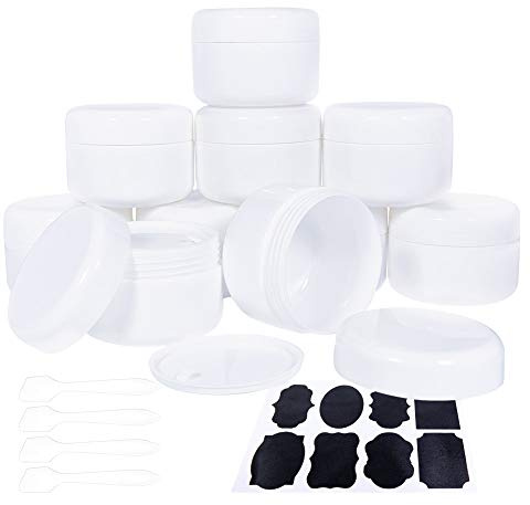 BENECREAT 10 Pack 100ml Vasetto di Crema per Il Viso con Rivestimento a Prova di Perdite con Cucchiaio di Miscelazione e Etichette Nero Ideale per Trasportare e Viaggiare