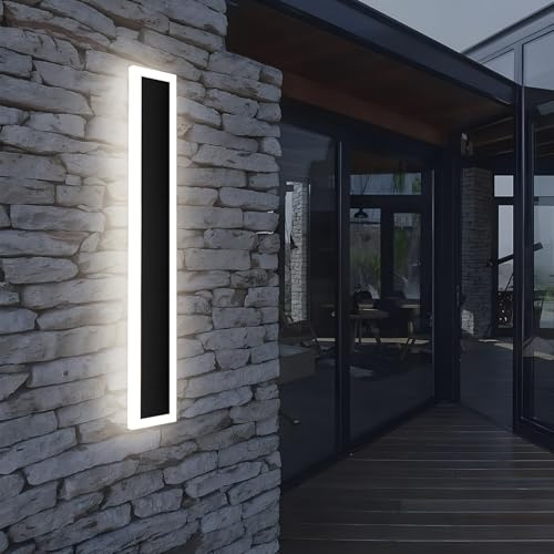ZTWLEED Aplique LED utomhusvägglampa, 10 W, 40 cm, rektangulär utomhusvägglampa, kall vit 6 000K, IP65 vattentät, utomhu svart, AC110–265 V