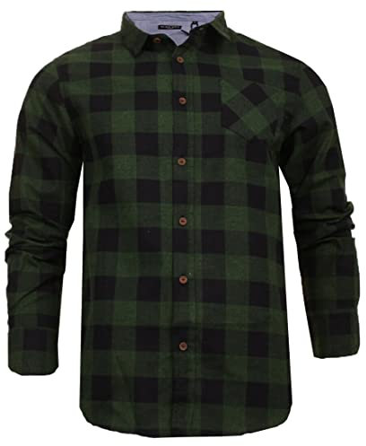 BRAVE SOUL Mens Shirt Garfield Brushed Long Sleeved Check Flannel (S, Green - Check)