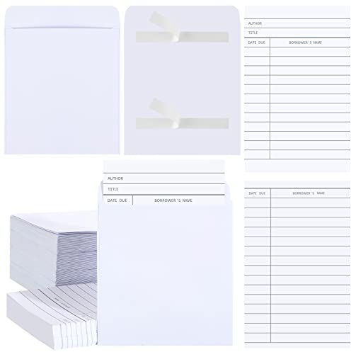 Nezyo Kits de Cartes de Bibliothèque Comprenant Pochettes Autocollantes et Cartes de Prêt de Livres pour CD DVD École Salle de Classe Bureau et Étiquette Cadeau