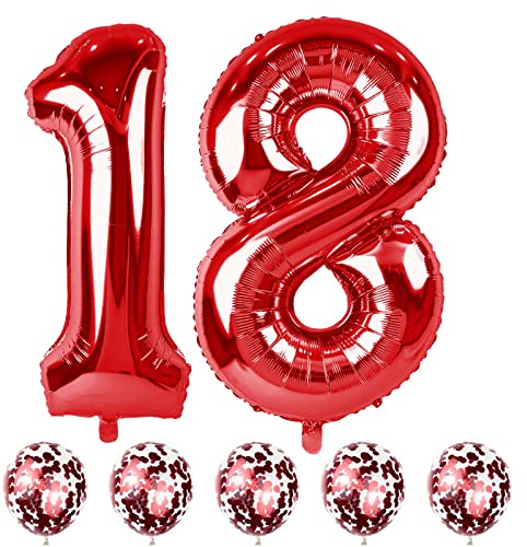 Palloncini Mylar Foil Rosso Numero 18 - 101,6 cm Numero 1 e 8, Autogonfianti, Set di Palloncini per 18°/81° Compleanno per Ragazzi, Ragazze, Donne, Uomini - Decorazioni per Feste