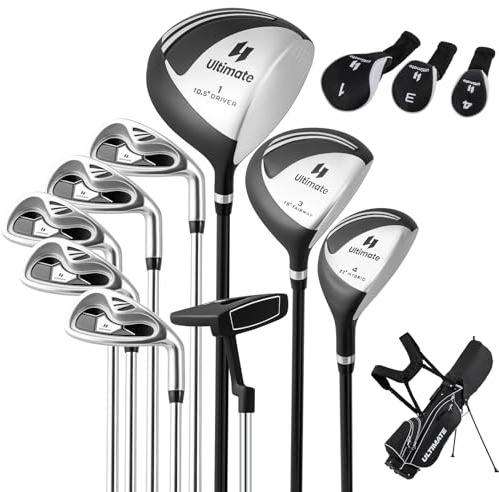 Tangkula 10 Pieces Men's Complete Golf Clubs Set Right Hand, Includes 460cc Alloy #1 Driver & #3 Fairway Wood & #4 Hybrid & #6/#7/#8/#9/#P Irons & Putter, Golf Club Set, Black